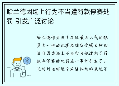 哈兰德因场上行为不当遭罚款停赛处罚 引发广泛讨论