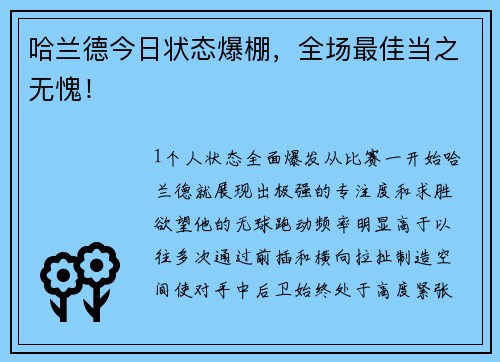 哈兰德今日状态爆棚，全场最佳当之无愧！
